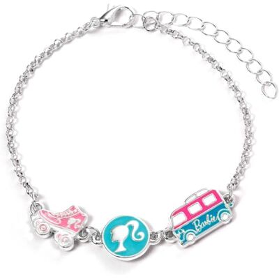 Barbie™ Bracelet à breloques avec trois breloques amusantes en émail : silhouette, skateboard et camping-car, taille unique, zinc - Publicité Barbie™ Bracelet à breloques avec trois breloques amusantes en émail : silhouette, skateboard et camping-car, taille unique, zinc - Publicité
