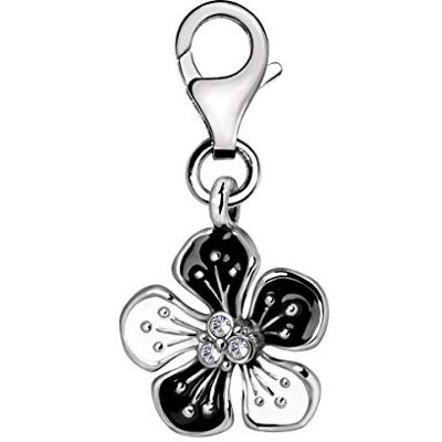 Quiges Charm Pendentif Breloque avec Fermoir Femme Plaqué Argent Fleur en Émail Noir et Blanc avec Zircone - Publicité Quiges Charm Pendentif Breloque avec Fermoir Femme Plaqué Argent Fleur en Émail Noir et Blanc avec Zircone - Publicité