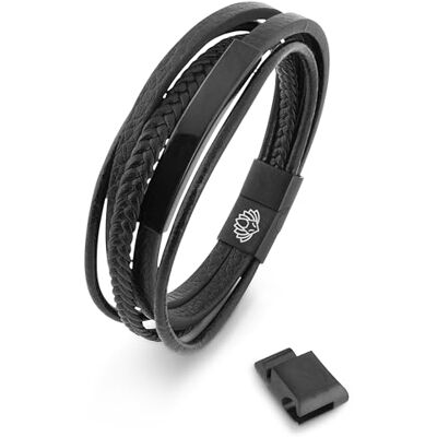 Akitsune The Punisher Bracelet en Cuir synthtique Fermeture magntique en Acier Inoxydable Bracelet tress pour Hommes avec Belle Bote Bijoux Noir-Noir 21cm - Publicité Akitsune The Punisher Bracelet en Cuir synthtique Fermeture magntique en Acier Inoxydable Bracelet tress pour Hommes avec Belle Bote Bijoux Noir-Noir 21cm - Publicité