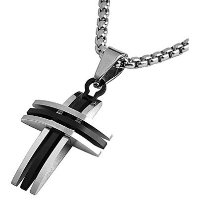 DonDon Collier Homme en Acier Inoxydable Pendentif Croix incurvée bicouleur argenté 52 cm et Pochette en Velours - Publicité DonDon Collier Homme en Acier Inoxydable Pendentif Croix incurvée bicouleur argenté 52 cm et Pochette en Velours - Publicité