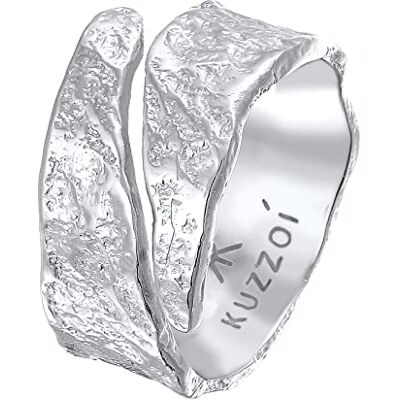 Kuzzoi Bague pour homme au design structuré d'occasion, anneau de pneu massif (12 mm) de large en argent sterling 925, bague en argent martelé - Publicité Kuzzoi Bague pour homme au design structuré d'occasion, anneau de pneu massif (12 mm) de large en argent sterling 925, bague en argent martelé - Publicité