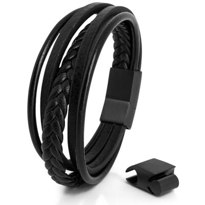 Akitsune Pax Bracelet en Cuir Bijoux de Bras Femme Homme Bracelet magntique Noir Mat Noir 18cm - Publicité Akitsune Pax Bracelet en Cuir Bijoux de Bras Femme Homme Bracelet magntique Noir Mat Noir 18cm - Publicité