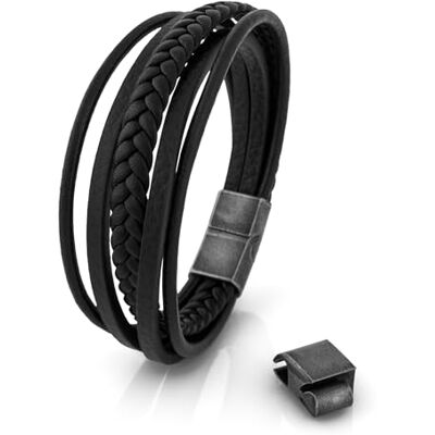 Akitsune Pax Bracelet en Cuir Bracelet magntique Femme Homme Argent Noir 21cm - Publicité Akitsune Pax Bracelet en Cuir Bracelet magntique Femme Homme Argent Noir 21cm - Publicité