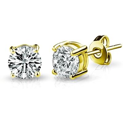 Philip Jones Boucles d'oreilles à tige en cristal solitaire plaqué or créées avec des cristaux Zircondia® - Publicité Philip Jones Boucles d'oreilles à tige en cristal solitaire plaqué or créées avec des cristaux Zircondia® - Publicité