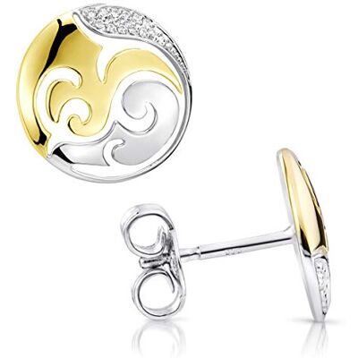 MATERIA by Matthias Wagner Boucles d'oreilles rondes en argent 925 plaqué or, fleurs bicolores pour femmes #SO-388-Gold - Publicité MATERIA by Matthias Wagner Boucles d'oreilles rondes en argent 925 plaqué or, fleurs bicolores pour femmes #SO-388-Gold - Publicité