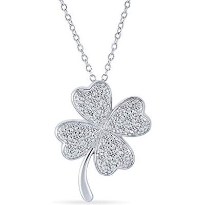 Bling Jewelry Collier Pendentif Trèfle à Quatre Feuilles Porte-Bonheur Irlandais Pavé CZ Pour Femmes Pour Adolescente en Argent Sterling .925 - Publicité Bling Jewelry Collier Pendentif Trèfle à Quatre Feuilles Porte-Bonheur Irlandais Pavé CZ Pour Femmes Pour Adolescente en Argent Sterling .925 - Publicité