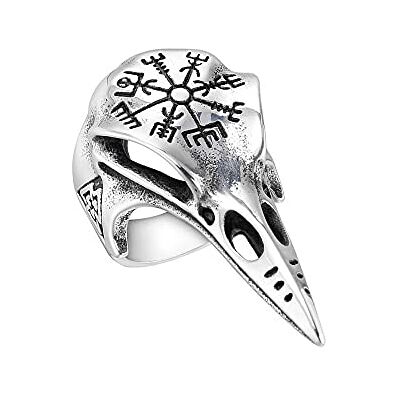BlackAmazement Bague en acier inoxydable 316L Corbeau Crâne Vegvisir Signalisation Midgard runes Viking Inscriptions allemandes celtes - Publicité BlackAmazement Bague en acier inoxydable 316L Corbeau Crâne Vegvisir Signalisation Midgard runes Viking Inscriptions allemandes celtes - Publicité