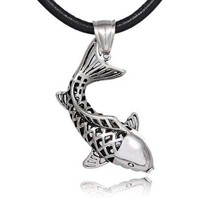 DonDon Collier en cuir 50 cm pour homme avec pendentif poisson magique carpe Koï en acier inoxydable, dans une pochette en velours - Publicité DonDon Collier en cuir 50 cm pour homme avec pendentif poisson magique carpe Koï en acier inoxydable, dans une pochette en velours - Publicité
