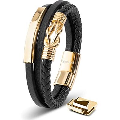 SERASAR Bracelet pour Homme en or 20cm Cuir Doré Bracelets et Garçon - Publicité SERASAR Bracelet pour Homme en or 20cm Cuir Doré Bracelets et Garçon - Publicité