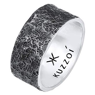 Kuzzoi Bague pour homme (10 mm) massif forgée à la main en argent sterling 925 Bague en argent sterling 925 Style usé Bague avec structure rustique oxydée - Publicité Kuzzoi Bague pour homme (10 mm) massif forgée à la main en argent sterling 925 Bague en argent sterling 925 Style usé Bague avec structure rustique oxydée - Publicité