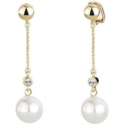Traveller Boucles d'oreille à clip Pendant Perle et cristal 22ct doré - Publicité Traveller Boucles d'oreille à clip Pendant Perle et cristal 22ct doré - Publicité
