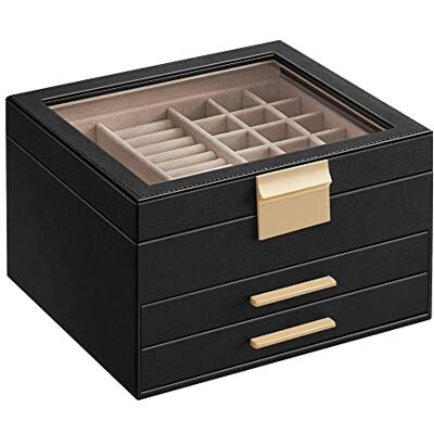 SONGMICS Boîte à Bijoux, Écrin à Accessoires 3 Niveaux, Coffre de Rangement, Couvercle en Verre, 2 Tiroirs, Rangement pour Bijoux, Moderne, Noir Graphite et Doré JBC239B03 - Publicité SONGMICS Boîte à Bijoux, Écrin à Accessoires 3 Niveaux, Coffre de Rangement, Couvercle en Verre, 2 Tiroirs, Rangement pour Bijoux, Moderne, Noir Graphite et Doré JBC239B03 - Publicité