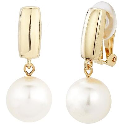 Traveller Boucles d'oreilles clip Perles Pendentifs 12 mm Blanc Doré 22kt Or 30x12 mm - Publicité Traveller Boucles d'oreilles clip Perles Pendentifs 12 mm Blanc Doré 22kt Or 30x12 mm - Publicité