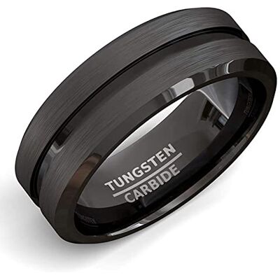ZENSE Bague homme en acier noir mat avec rainure , taille 58 - Publicité ZENSE Bague homme en acier noir mat avec rainure , taille 58 - Publicité