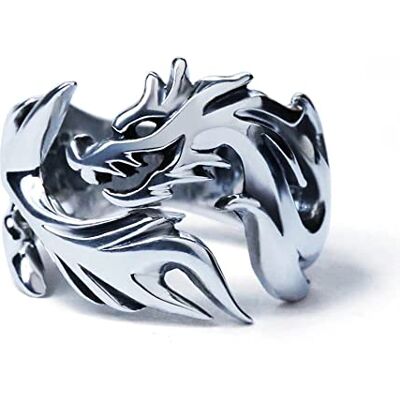BlackAmazement Bague dragon en acier inoxydable 316L Taille 55-71 Biker Argent Homme, Acier inoxydable - Publicité BlackAmazement Bague dragon en acier inoxydable 316L Taille 55-71 Biker Argent Homme, Acier inoxydable - Publicité