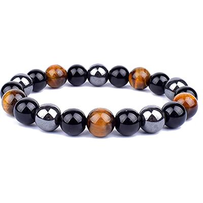 ZENSE Bracelet Homme Perles hématite Noires argentées Oeil de Tigre - Publicité ZENSE Bracelet Homme Perles hématite Noires argentées Oeil de Tigre - Publicité