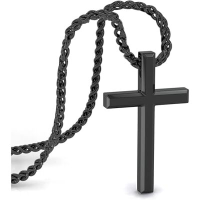 SERASAR Chaine Homme Collier Pendentif Acier Inoxydable 60cm Noir Cadeau Boîte à Bijoux Croix Bande Jésus Blé - Publicité SERASAR Chaine Homme Collier Pendentif Acier Inoxydable 60cm Noir Cadeau Boîte à Bijoux Croix Bande Jésus Blé - Publicité