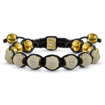Bling Jewelry Bracelet D'Inspiration Shamballa Boule De Cristal Pavé Ton Or Pour Femmes Pour Hommes Cordon Noir Ajustable - Publicité Bling Jewelry Bracelet D'Inspiration Shamballa Boule De Cristal Pavé Ton Or Pour Femmes Pour Hommes Cordon Noir Ajustable - Publicité