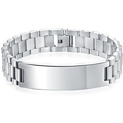 Bling Jewelry Bracelet d'identification en acier inoxydable ton argent personnalisé pour hommes avec prière du Seigneur croix El Padre Maestro design de maillons pour poignet - Publicité Bling Jewelry Bracelet d'identification en acier inoxydable ton argent personnalisé pour hommes avec prière du Seigneur croix El Padre Maestro design de maillons pour poignet - Publicité