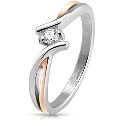 BlackAmazement Bague bicolore en acier inoxydable Argent Or rose Or rose Oxyde de zirconium Élégant Pour femme, Acier inoxydable, Zircone cubique - Publicité BlackAmazement Bague bicolore en acier inoxydable Argent Or rose Or rose Oxyde de zirconium Élégant Pour femme, Acier inoxydable, Zircone cubique - Publicité