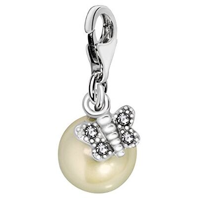 Quiges Charm Pendentif Breloque avec Fermoir Femme Plaqué Argent Zircone Blanche Et Imitation Perle Papillon - Publicité Quiges Charm Pendentif Breloque avec Fermoir Femme Plaqué Argent Zircone Blanche Et Imitation Perle Papillon - Publicité