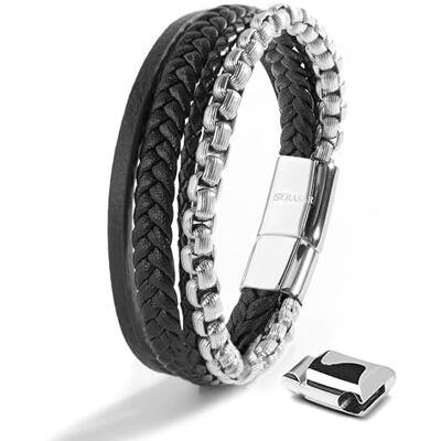 SERASAR Bracelet Argent 17cm Cuir Homme Bras Bijou Chaîne Tressé Wrap - Publicité SERASAR Bracelet Argent 17cm Cuir Homme Bras Bijou Chaîne Tressé Wrap - Publicité