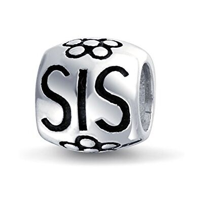 Bling Jewelry Fleur Cœur Amour Bff Sœur De Sororité Mot Sis Perle Baril Charme Pour Femmes Argent Sterling .925 Oxydé Convient Au Bracelet Européen - Publicité Bling Jewelry Fleur Cœur Amour Bff Sœur De Sororité Mot Sis Perle Baril Charme Pour Femmes Argent Sterling .925 Oxydé Convient Au Bracelet Européen - Publicité