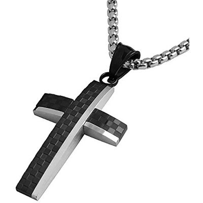 DonDon Collier Homme avec Pendentif Croix en Damier en Acier Inoxydable argenté 52 cm dans Une Pochette en Velours - Publicité DonDon Collier Homme avec Pendentif Croix en Damier en Acier Inoxydable argenté 52 cm dans Une Pochette en Velours - Publicité