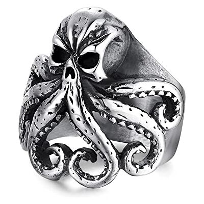 BlackAmazement Bague en acier inoxydable 316L Tête de mort Motif pieuvre Crâne Argenté/noir, acier inoxydable - Publicité BlackAmazement Bague en acier inoxydable 316L Tête de mort Motif pieuvre Crâne Argenté/noir, acier inoxydable - Publicité