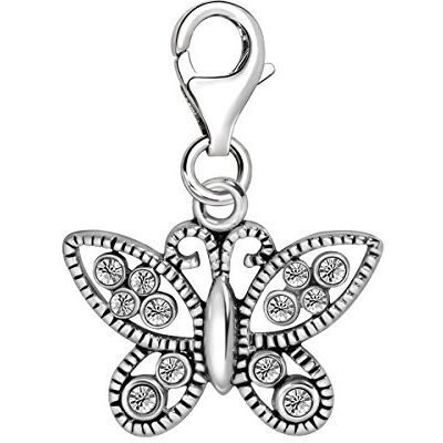 Quiges Charm Pendentif Breloque avec Fermoir Femme Plaqué Argent Papillon en Zircone Blanche - Publicité Quiges Charm Pendentif Breloque avec Fermoir Femme Plaqué Argent Papillon en Zircone Blanche - Publicité