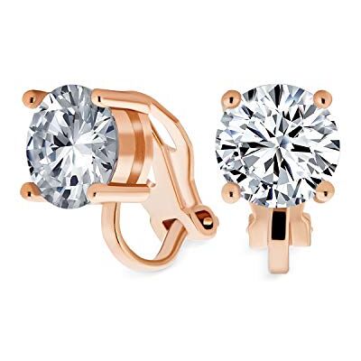 Bling Jewelry Boucles D'Oreilles À Clip En Laiton Plaqué Or Rose Avec Zircon Cubique Rond Taille Brillant 2CT Pour Femmes - Publicité Bling Jewelry Boucles D'Oreilles À Clip En Laiton Plaqué Or Rose Avec Zircon Cubique Rond Taille Brillant 2CT Pour Femmes - Publicité