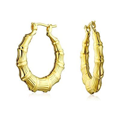 Bling Jewelry Boucles d'oreilles créoles en bambou creux léger pour femmes plaquées or 18K en laiton pour femmes adolescentes diamètre 1,25 pouce - Publicité Bling Jewelry Boucles d'oreilles créoles en bambou creux léger pour femmes plaquées or 18K en laiton pour femmes adolescentes diamètre 1,25 pouce - Publicité