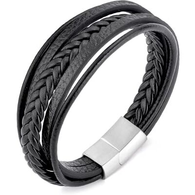 Philip Jones Bracelet pour homme en cuir noir véritable avec fermoir en acier - Publicité Philip Jones Bracelet pour homme en cuir noir véritable avec fermoir en acier - Publicité