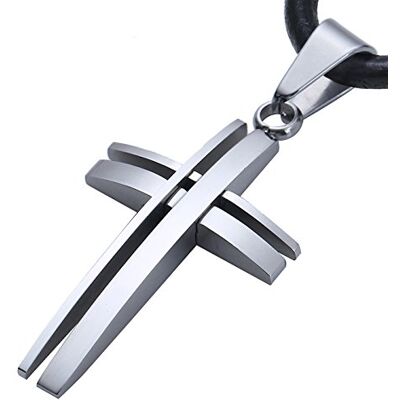 DonDon Collier Homme en Cuir 50 cm avec Pendentif en Forme de Croix Moderne en Acier Inoxydable argenté et Pochette en Velours Noir - Publicité DonDon Collier Homme en Cuir 50 cm avec Pendentif en Forme de Croix Moderne en Acier Inoxydable argenté et Pochette en Velours Noir - Publicité