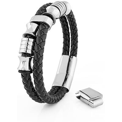 Akitsune Gracilitas Bracelet en Cuir Bijoux de Bras Femme Acier Inoxydable Bracelet magntique Homme Argent Noir 20cm - Publicité Akitsune Gracilitas Bracelet en Cuir Bijoux de Bras Femme Acier Inoxydable Bracelet magntique Homme Argent Noir 20cm - Publicité