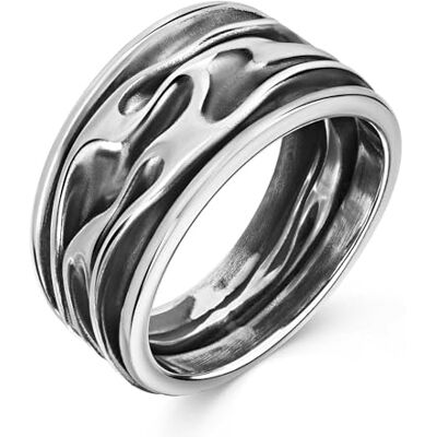 MATERIA by Matthias Wagner Bague large en argent 925 massif avec motif ondulé antique, Argent sterling, Aucune pierre précieuse - Publicité MATERIA by Matthias Wagner Bague large en argent 925 massif avec motif ondulé antique, Argent sterling, Aucune pierre précieuse - Publicité