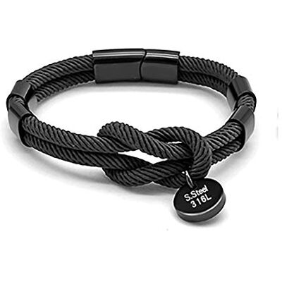ZENSE Bracelet cordon noeud marin ajustable ZB0321, Noir - Publicité ZENSE Bracelet cordon noeud marin ajustable ZB0321, Noir - Publicité