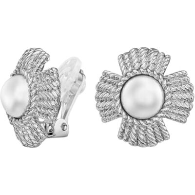 Traveller Boucles d'oreilles à clip Perle Croix / Fleur Plaqué platine 114277 - Publicité Traveller Boucles d'oreilles à clip Perle Croix / Fleur Plaqué platine 114277 - Publicité