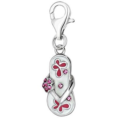 Quiges Charm Pendentif Perle avec Fermoir Femme Argent 925 Claquette avec Oxyde de Zirconium Rose et Émail Blanc Rose - Publicité Quiges Charm Pendentif Perle avec Fermoir Femme Argent 925 Claquette avec Oxyde de Zirconium Rose et Émail Blanc Rose - Publicité