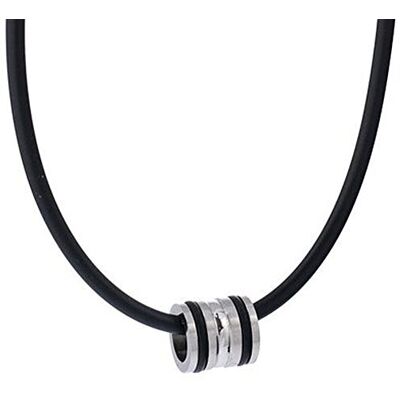 DonDon Collier en Caoutchouc Pendentif en Acier Inoxydable et Anneaux en Caoutchouc dans Une Pochette en Velours Noir - Publicité DonDon Collier en Caoutchouc Pendentif en Acier Inoxydable et Anneaux en Caoutchouc dans Une Pochette en Velours Noir - Publicité