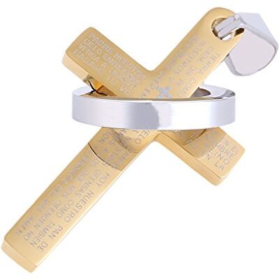 DonDon Pendentif Homme en Acier Inoxydable en Forme de Croix avec Incision Notre père en español Or - Publicité DonDon Pendentif Homme en Acier Inoxydable en Forme de Croix avec Incision Notre père en español Or - Publicité
