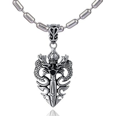 DonDon Collier pour homme en acier inoxydable de 55 cm et pendentif dragon en acier inoxydable avec pierre noire dans une pochette en velours, Acier inoxydable - Publicité DonDon Collier pour homme en acier inoxydable de 55 cm et pendentif dragon en acier inoxydable avec pierre noire dans une pochette en velours, Acier inoxydable - Publicité