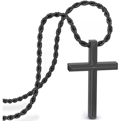 SERASAR Chaine Homme Collier Pendentif Acier Inoxydable 60cm Noir Cadeau Boîte à Bijoux Croix Bande Jésus Blé - Publicité SERASAR Chaine Homme Collier Pendentif Acier Inoxydable 60cm Noir Cadeau Boîte à Bijoux Croix Bande Jésus Blé - Publicité