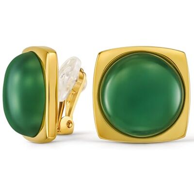Traveller Boucles d'oreilles à clips Femme Plaqué or 22 carats Pierre précieuse aventurine 16 mm Vert 18 x 18 mm - Publicité Traveller Boucles d'oreilles à clips Femme Plaqué or 22 carats Pierre précieuse aventurine 16 mm Vert 18 x 18 mm - Publicité