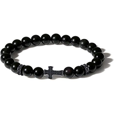COAI Bracelet à Charms Croix Pierres Véritables Obsidienne Unisexe - Publicité COAI Bracelet à Charms Croix Pierres Véritables Obsidienne Unisexe - Publicité