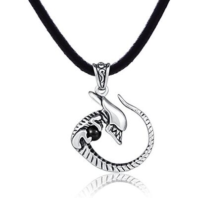 DonDon Collier pour homme en caoutchouc 50 cm et pendentif Alien en acier inoxydable avec pierre noire dans une pochette en velours - Publicité DonDon Collier pour homme en caoutchouc 50 cm et pendentif Alien en acier inoxydable avec pierre noire dans une pochette en velours - Publicité