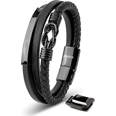SERASAR Bracelet 17cm Noir Homme Cuir Bijoux Tressé Wrap Chaîne - Publicité SERASAR Bracelet 17cm Noir Homme Cuir Bijoux Tressé Wrap Chaîne - Publicité