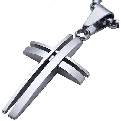 DonDon Collier homme en acier inoxydable 52 cm avec pendentif en forme de croix moderne en acier inoxydable argenté et pochette en velours noir - Publicité DonDon Collier homme en acier inoxydable 52 cm avec pendentif en forme de croix moderne en acier inoxydable argenté et pochette en velours noir - Publicité