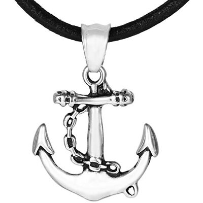 DonDon Collier Homme en Cuir avec Pendentif Ancre en Acier Inoxydable dans Une Pochette en Velours - Publicité DonDon Collier Homme en Cuir avec Pendentif Ancre en Acier Inoxydable dans Une Pochette en Velours - Publicité