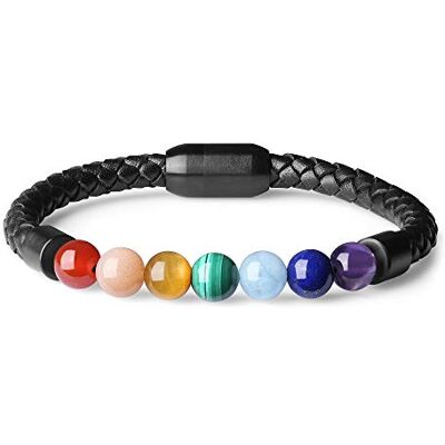 COAI Bracelet Yoga Sept Chakra Reiki Perles Pierres Semi-Précieuses Cordon Cuir Homme 21.5cm - Publicité COAI Bracelet Yoga Sept Chakra Reiki Perles Pierres Semi-Précieuses Cordon Cuir Homme 21.5cm - Publicité